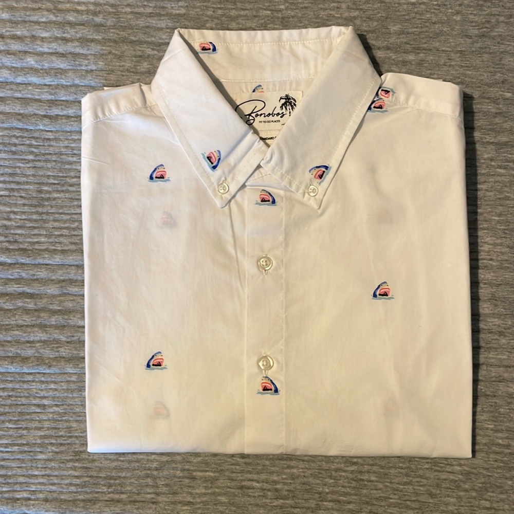 New Bonobos Riviera Short Sleeve Shirt - White/Shark Bite